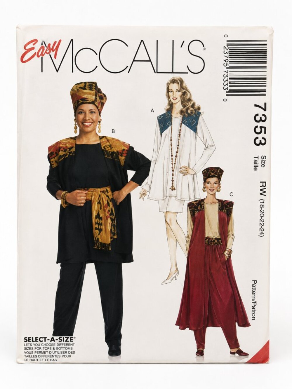 McCall’s 7353 Vintage Designer Sewing Pattern Plus Size Dress Pants Sz 18‑22